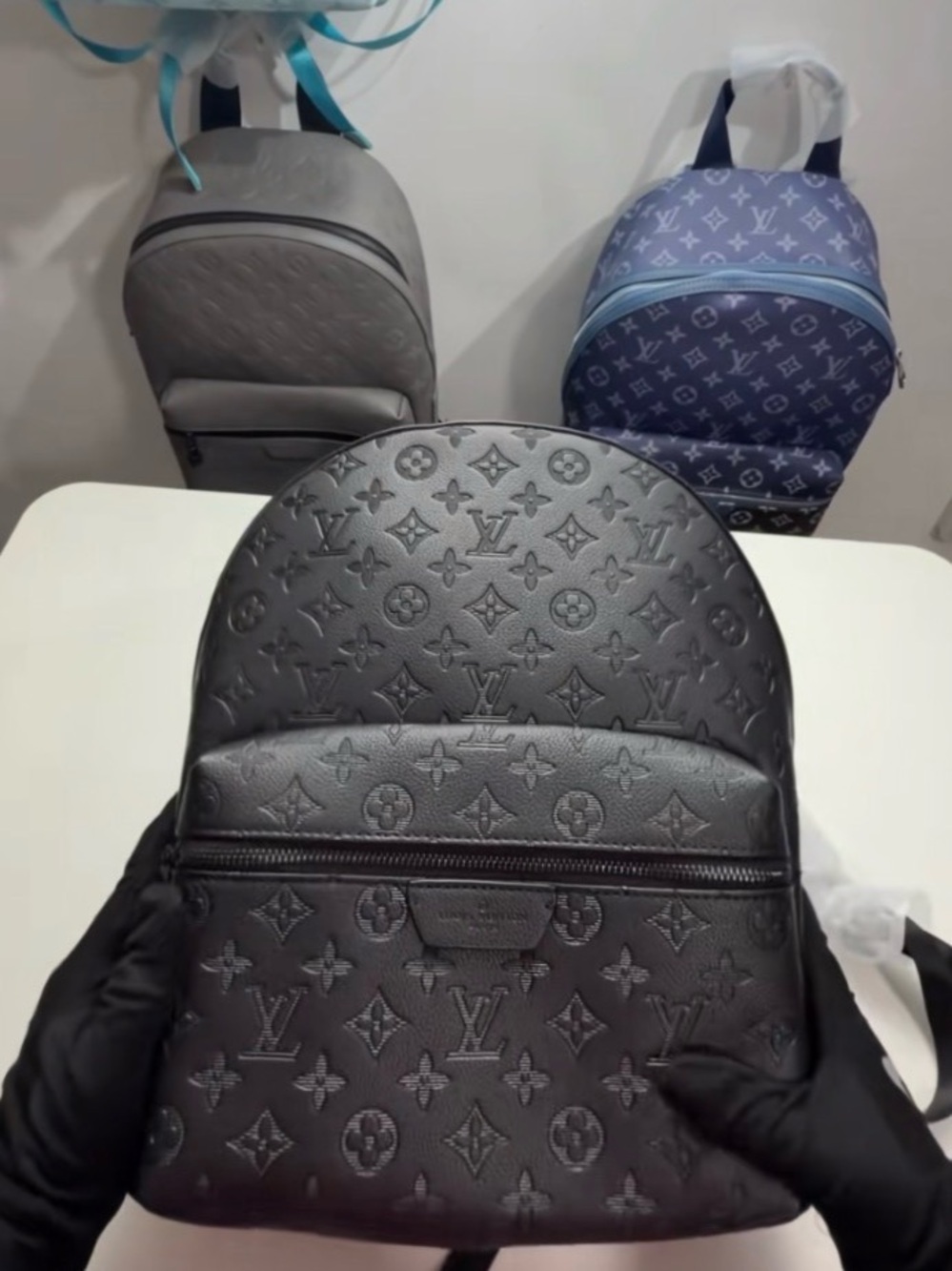 Louis Vuitton Black Embossed Monogram Backpack